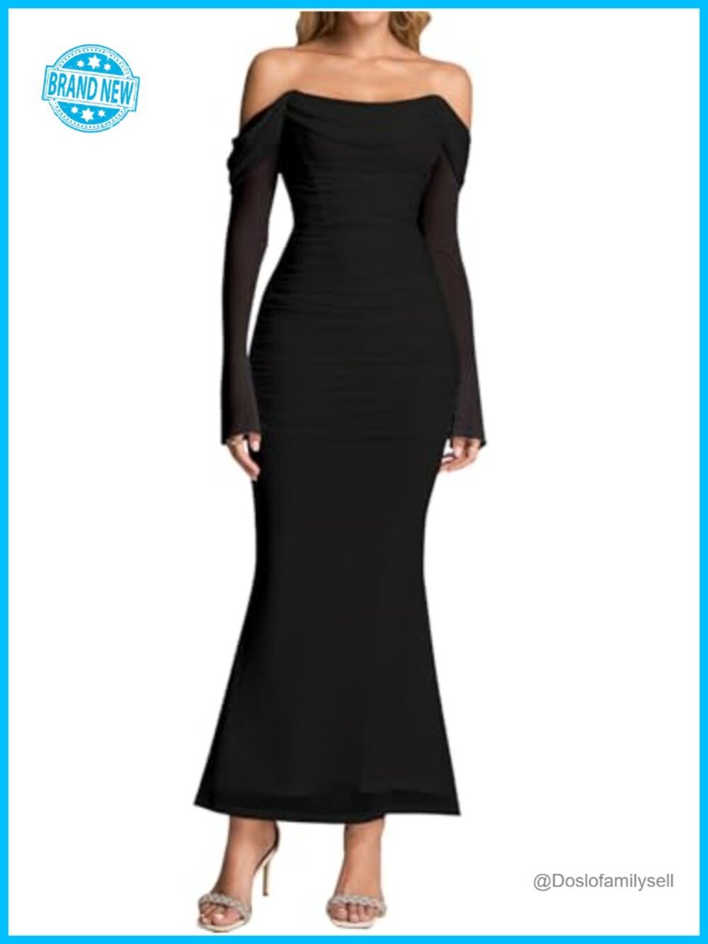 Off Shoulder Corset Long Sleeve Maxi Bodycon Wedding Guest Dress